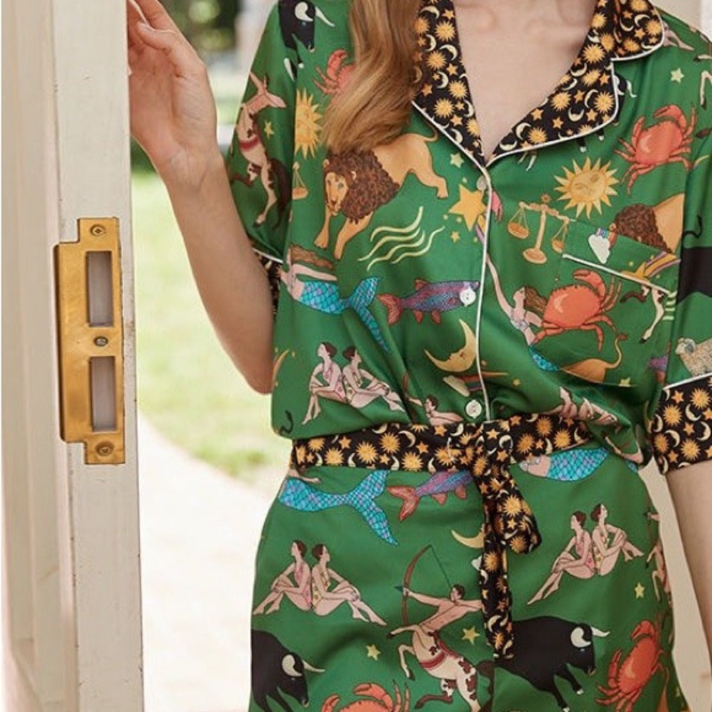 Green and Black Tropical Print Pajama Set